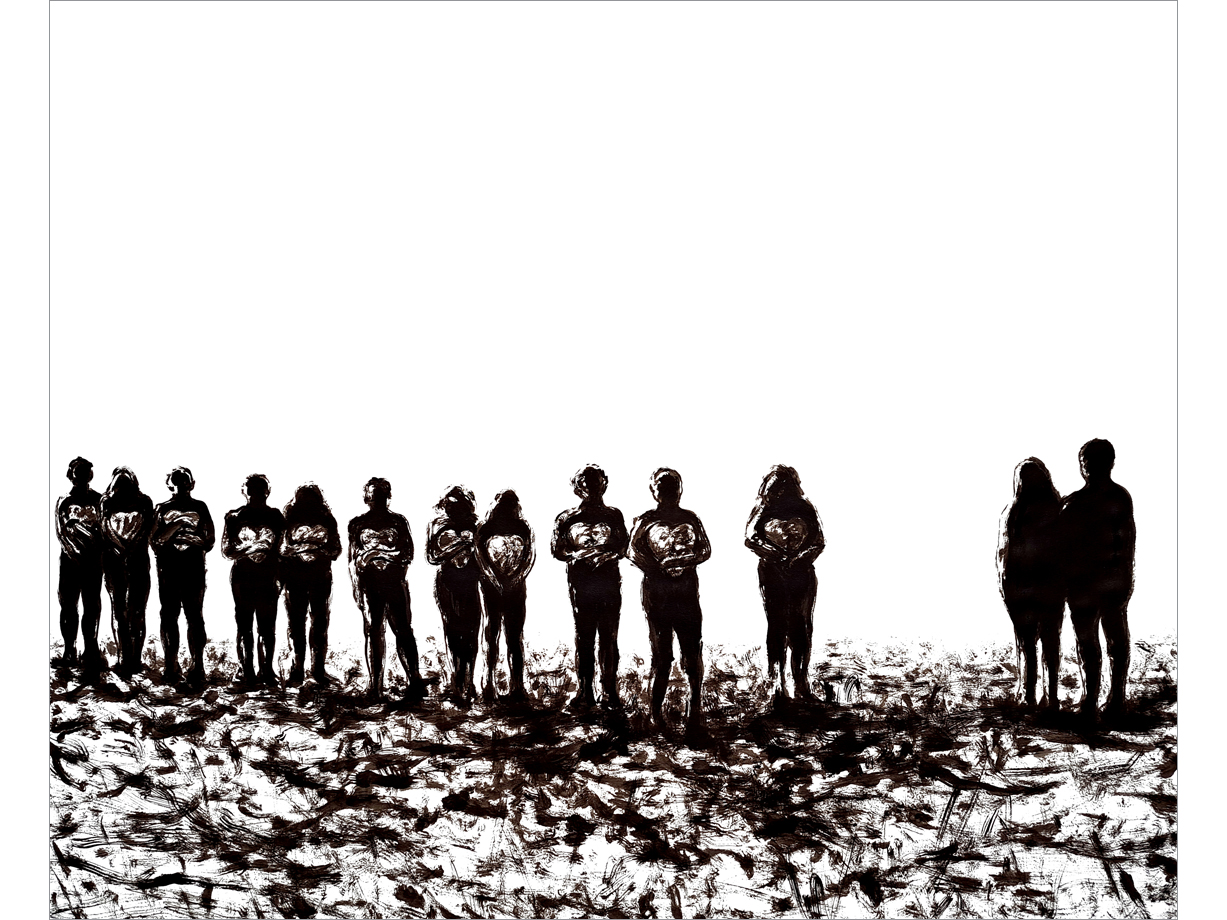 7 Deadly Sins, Greed, 2025, ink/sepia on paper, 135 x 110 cm