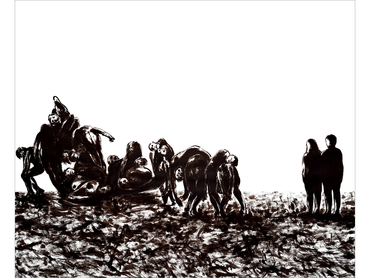 7 Deadly Sins, Inertia, 2025, ink/sepia on paper, 135 x 110 cm